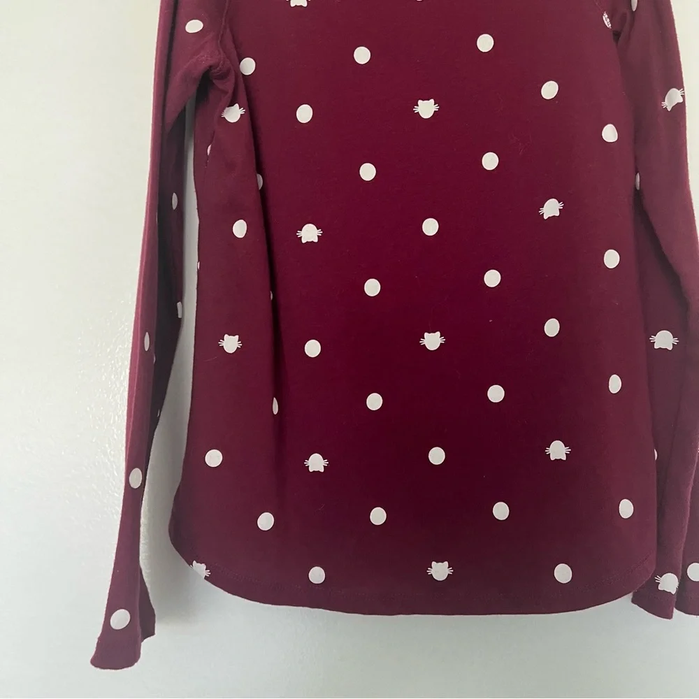 Justice Long Sleeve Tee Maroon Cat polka‎ dot Size 8